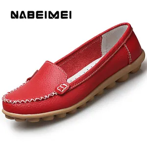 Genuine leather shoes woman 2017 new solid slip on boat shoes for women flats shoes big size 35-44 loafers chaussure femme