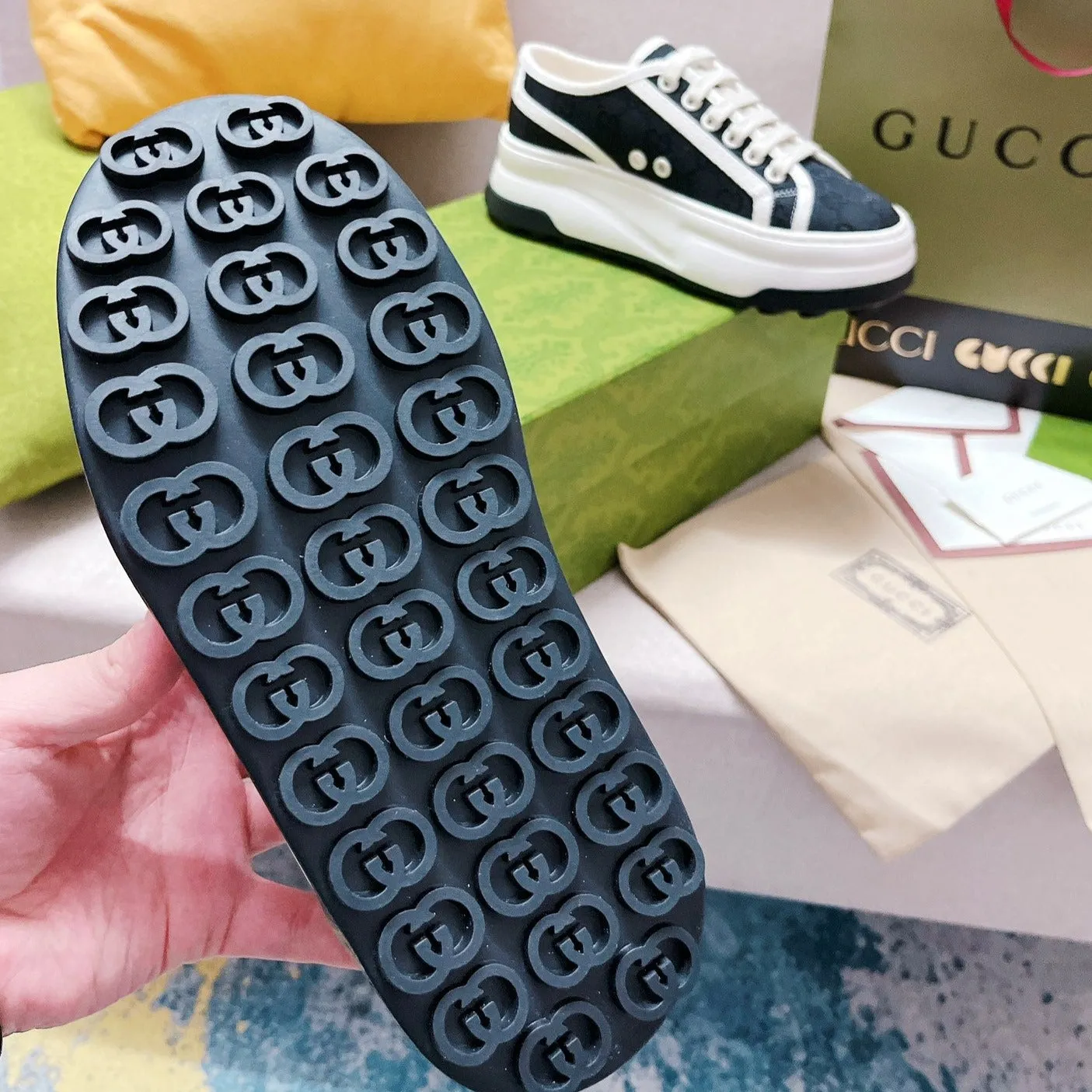 GG Canvas lace-up sneakers Black White