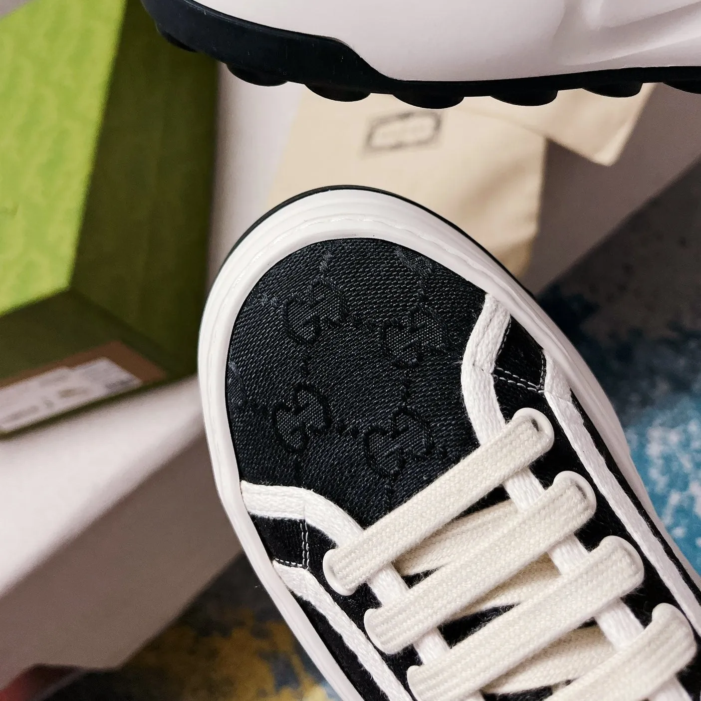 GG Canvas lace-up sneakers Black White