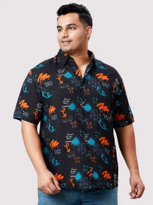 Graffiti Digital Printed Half Sleeve Shirt Men's Plus Size