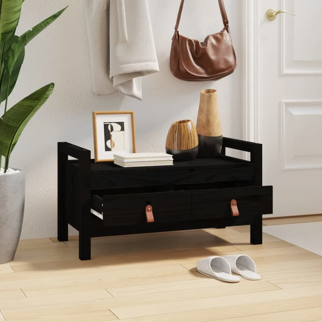 Hall Bench Black 80x40x43 cm Solid Wood Pine