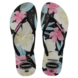 Havaianas Slim Floral Thongs - Black/Pink