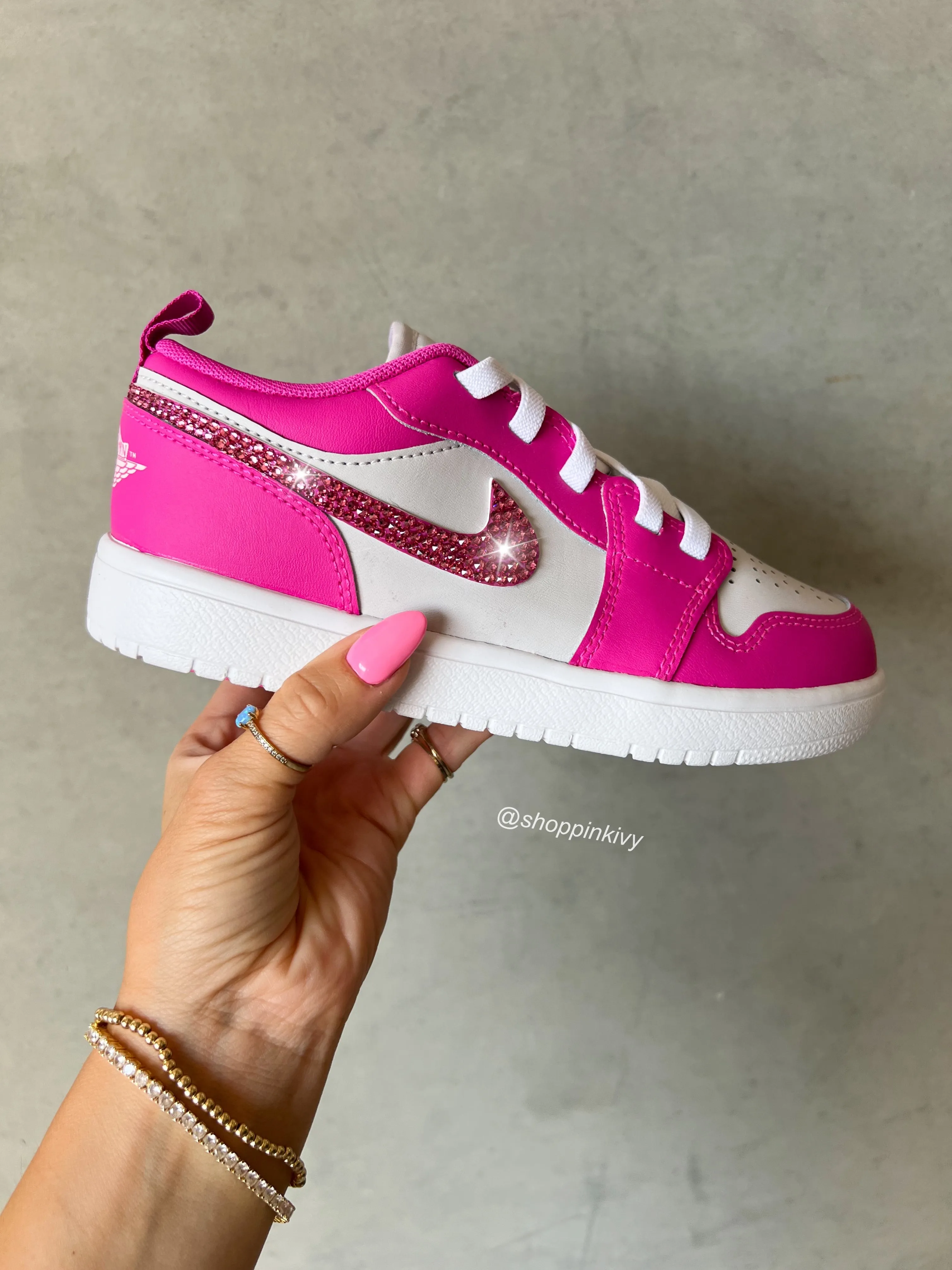 Hot Pink Baby Toddler Pre-School Swarovski Jordan 1 Low