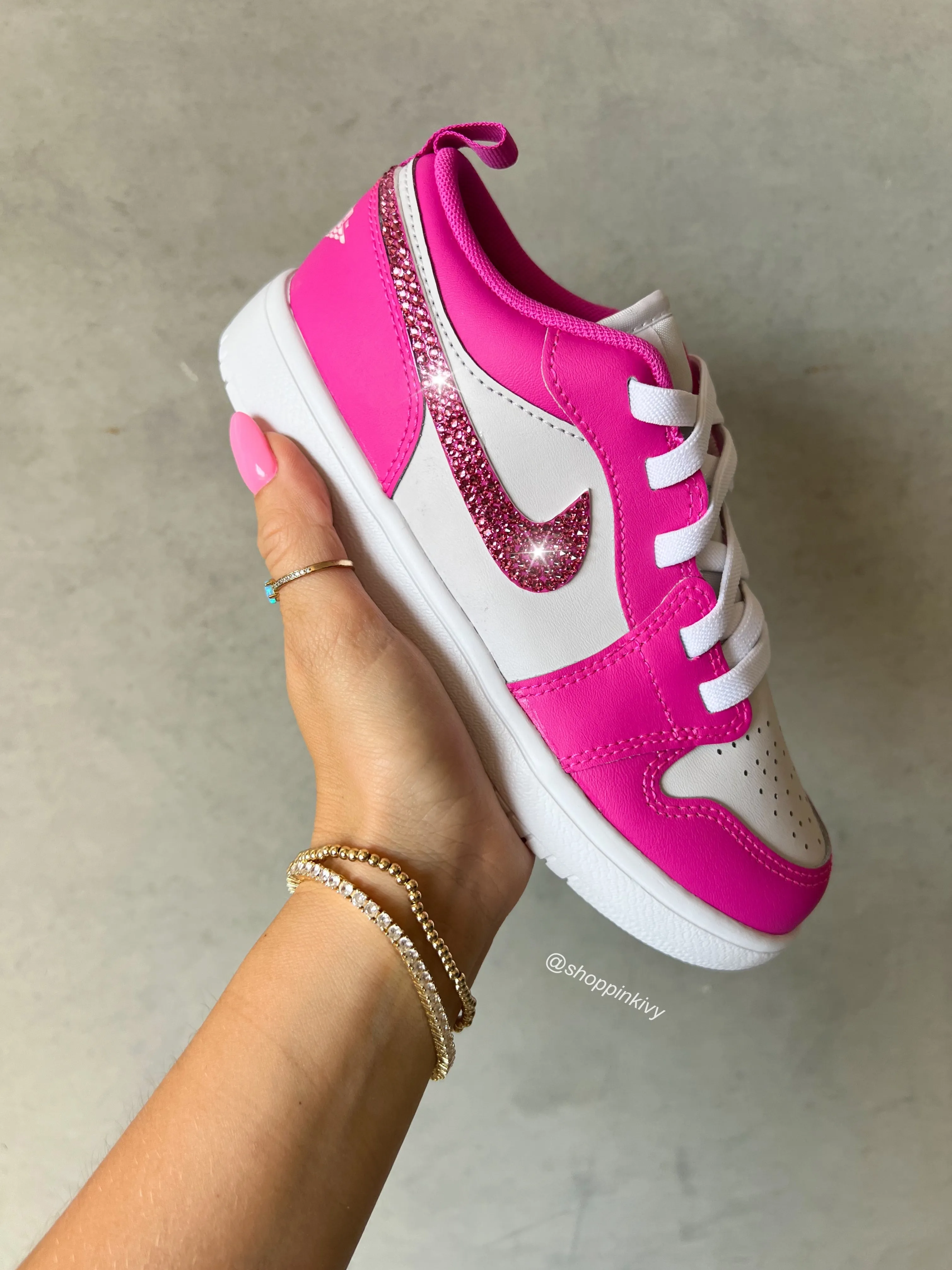 Hot Pink Baby Toddler Pre-School Swarovski Jordan 1 Low