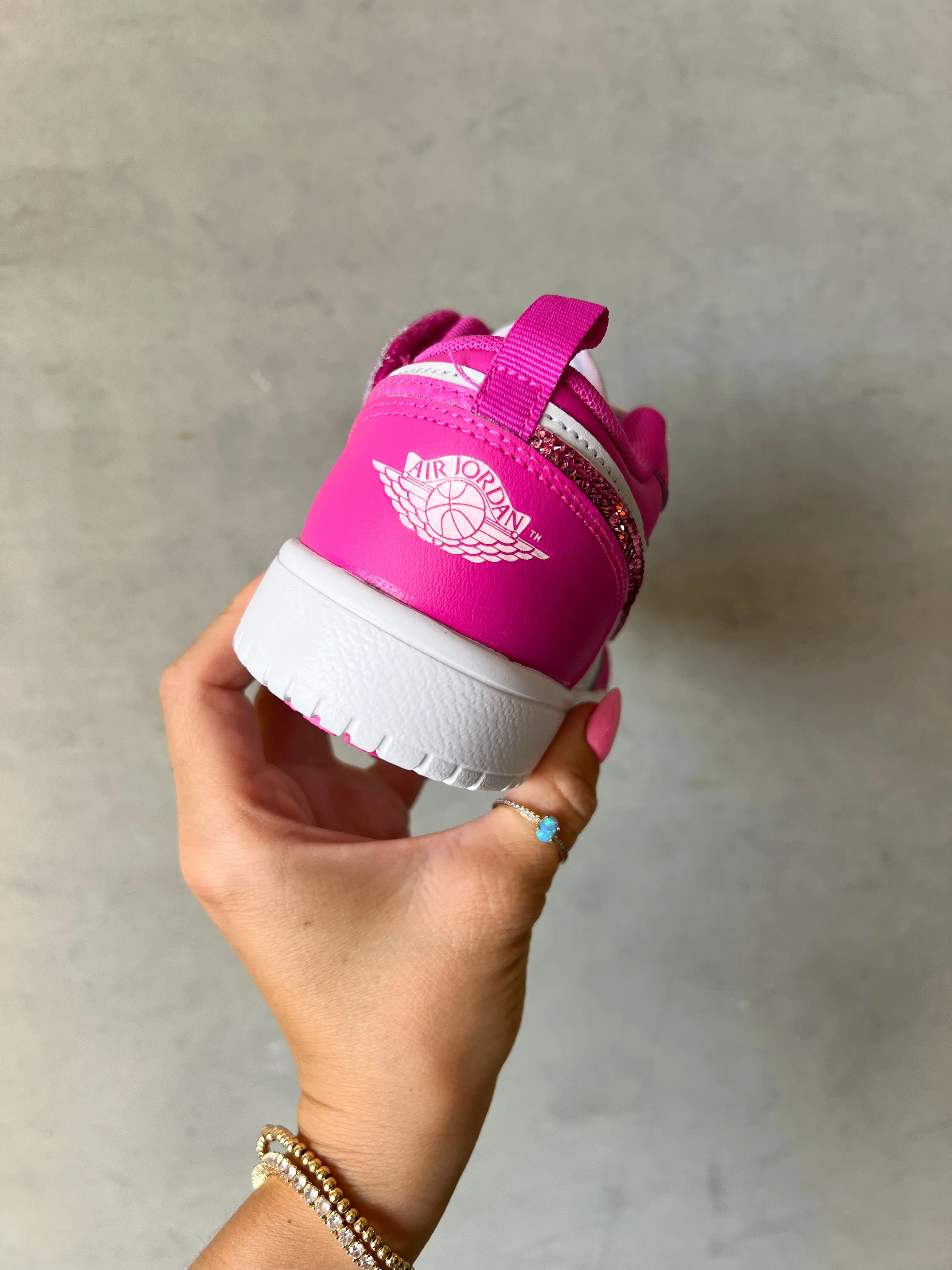 Hot Pink Baby Toddler Pre-School Swarovski Jordan 1 Low