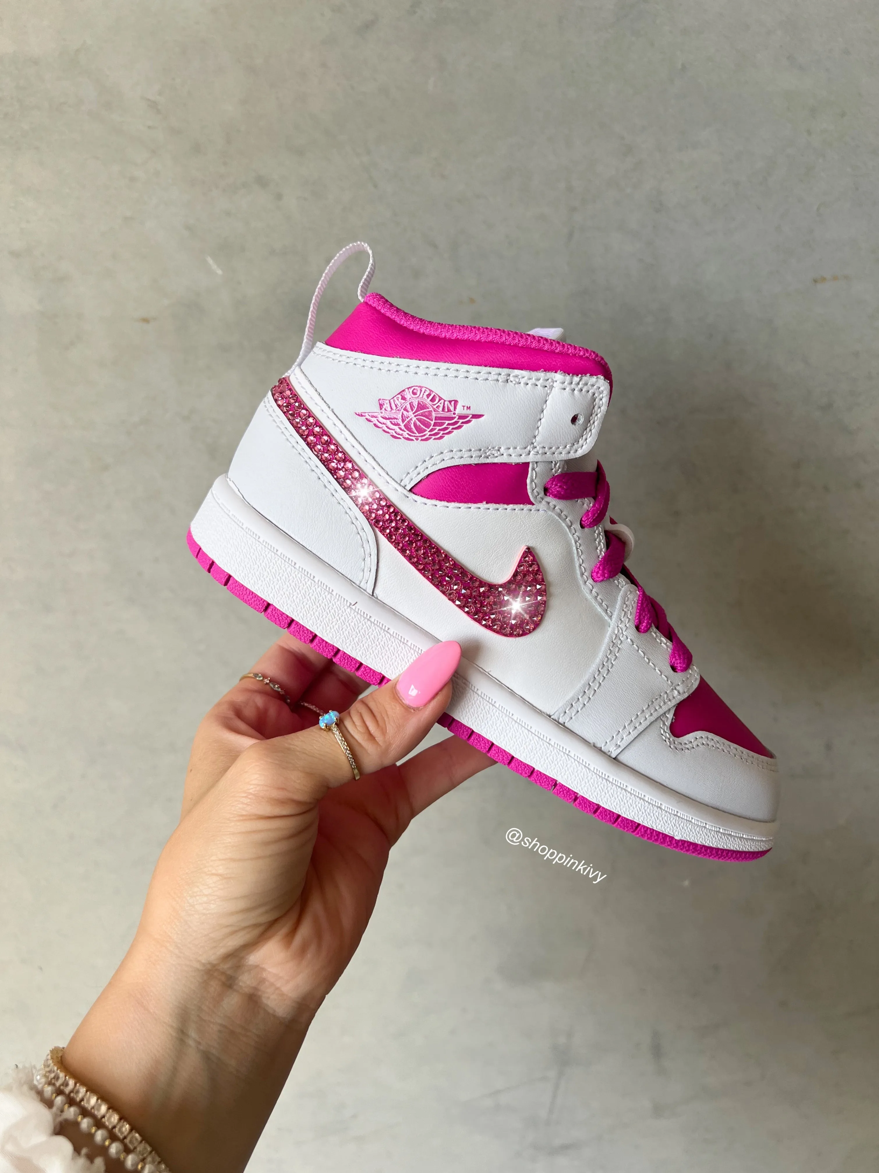 Hot Pink Baby Toddler Pre-School Swarovski Jordan 1 Mid