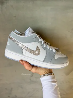 Ice Gray Swarovski Women’s Air Jordan 1 Low Shoes