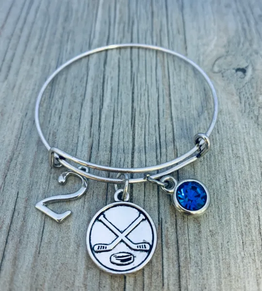 Ice Hockey Birthstone & Number Bangle