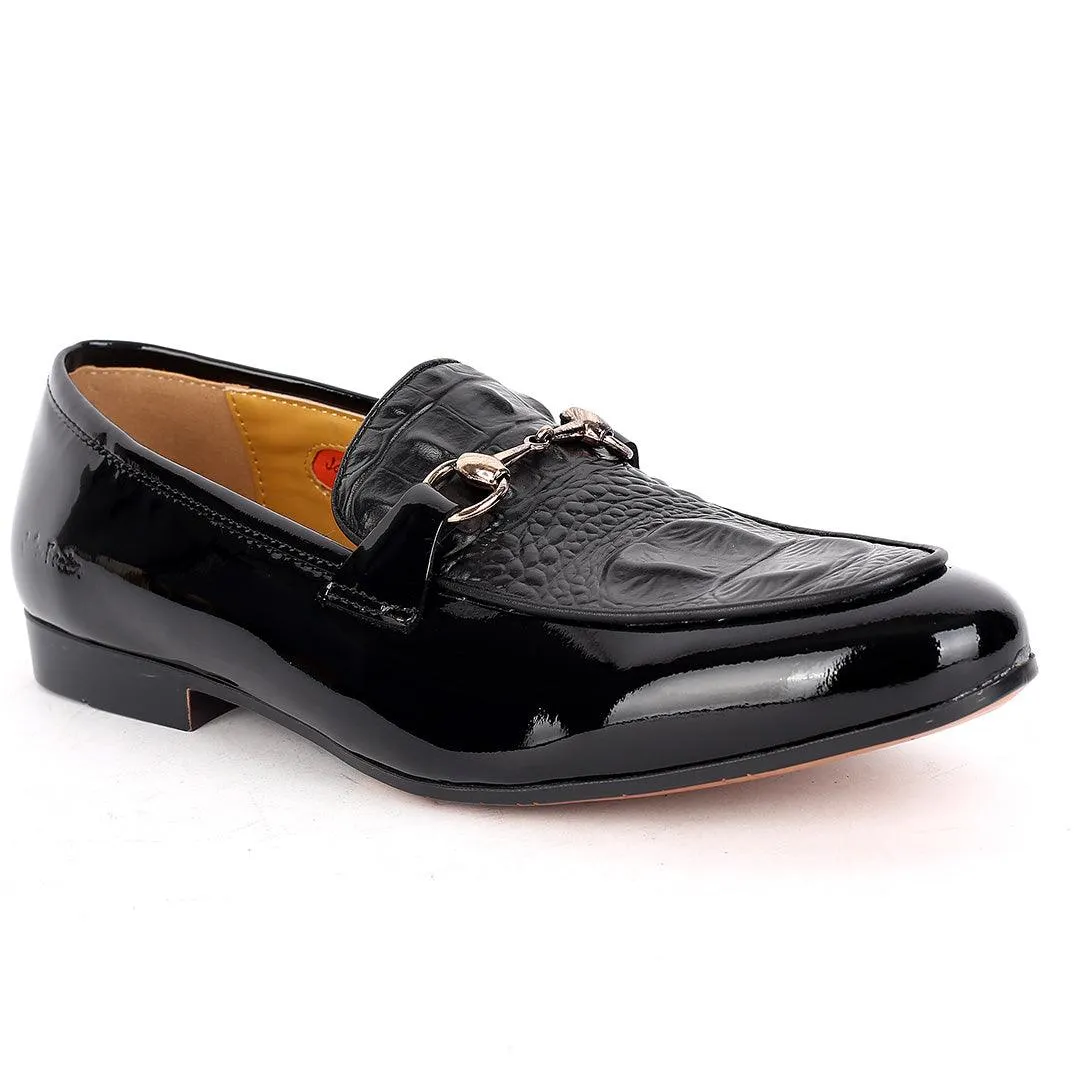 John Foster Glossy And Croc Skin Designed Men's Shoe- Black