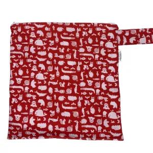 Large Wet Bag with Handle Animals on Red