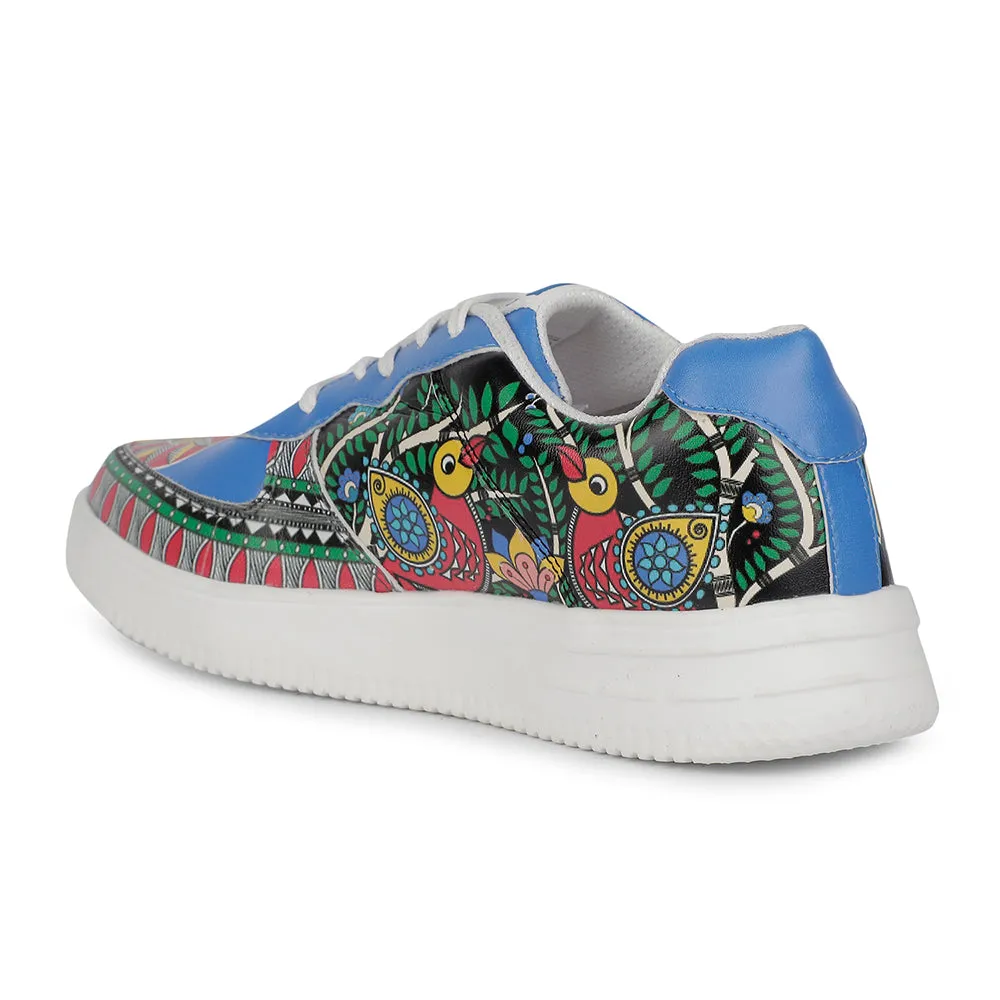 Leap7x Lacing White Madhubani Printed Casual Sneakers For Women MJH-L10 By Liberty