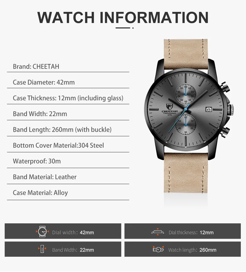 Leather Sports Quartz Men Watch