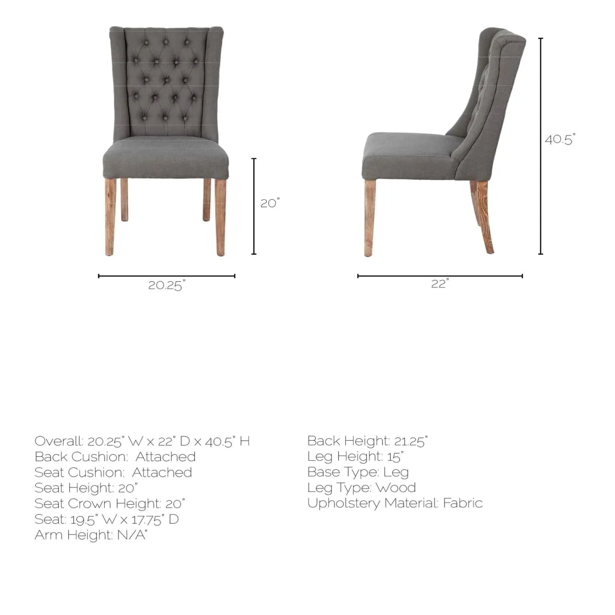 Mackenzie Dining Chair Gray Fabric | Brown Wood