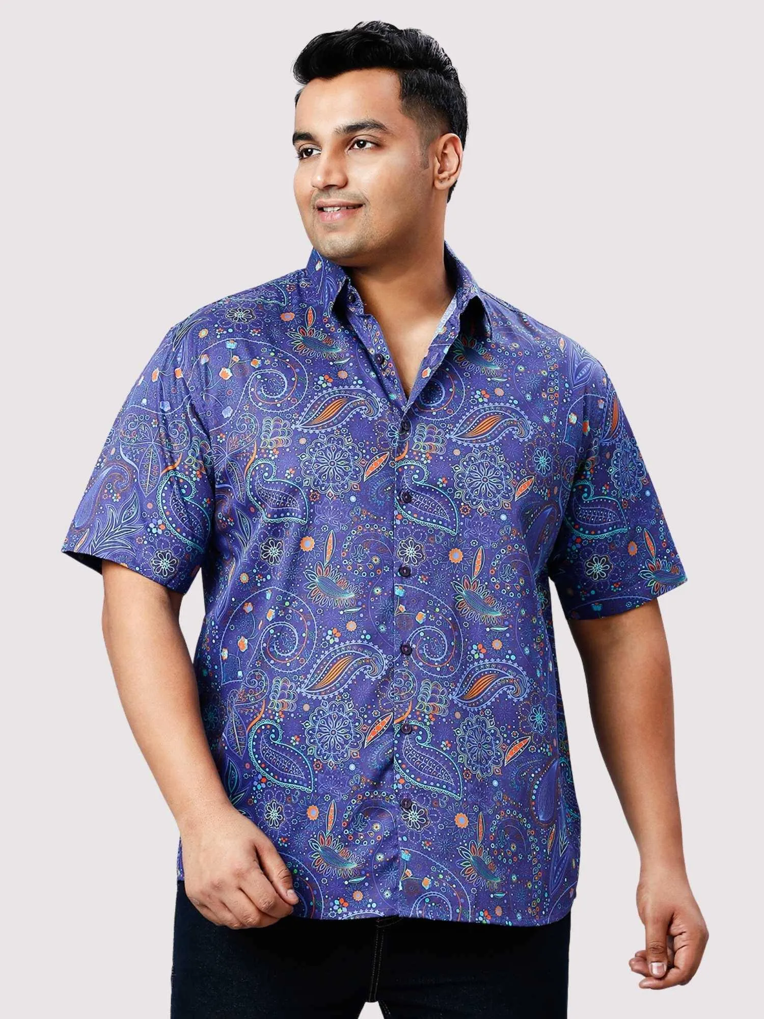 Marble Purple Digital Printed Half Sleeve Shirt Men's Plus Size