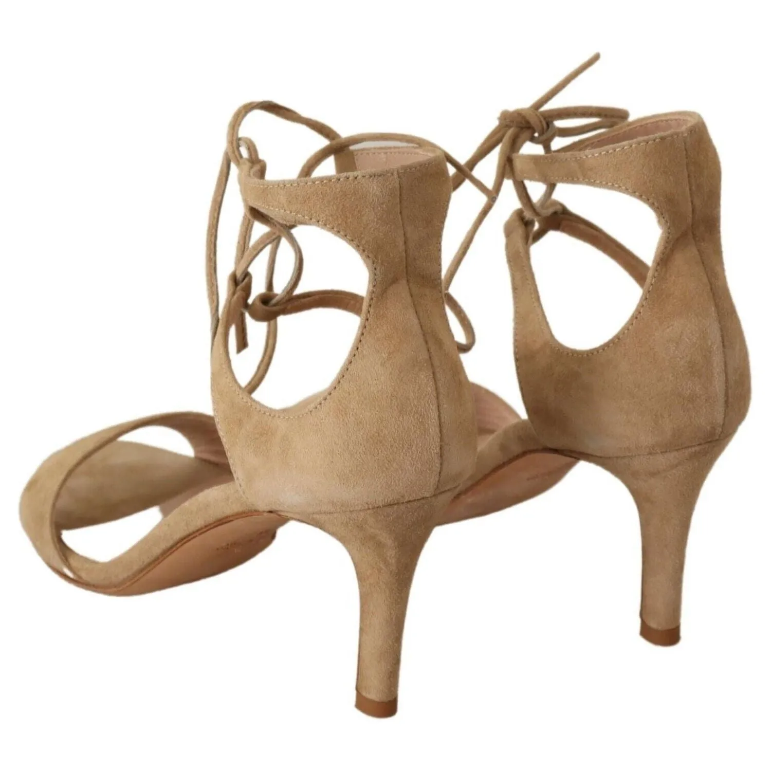 Maria Christina Elegant Beige Suede Ankle Strap Heels