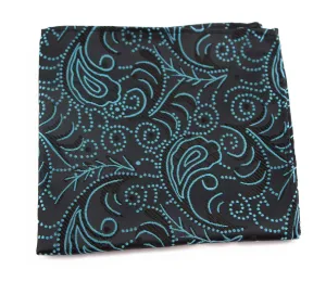 Mens Black & Turquoise Boho Paisley Silk Pocket Square