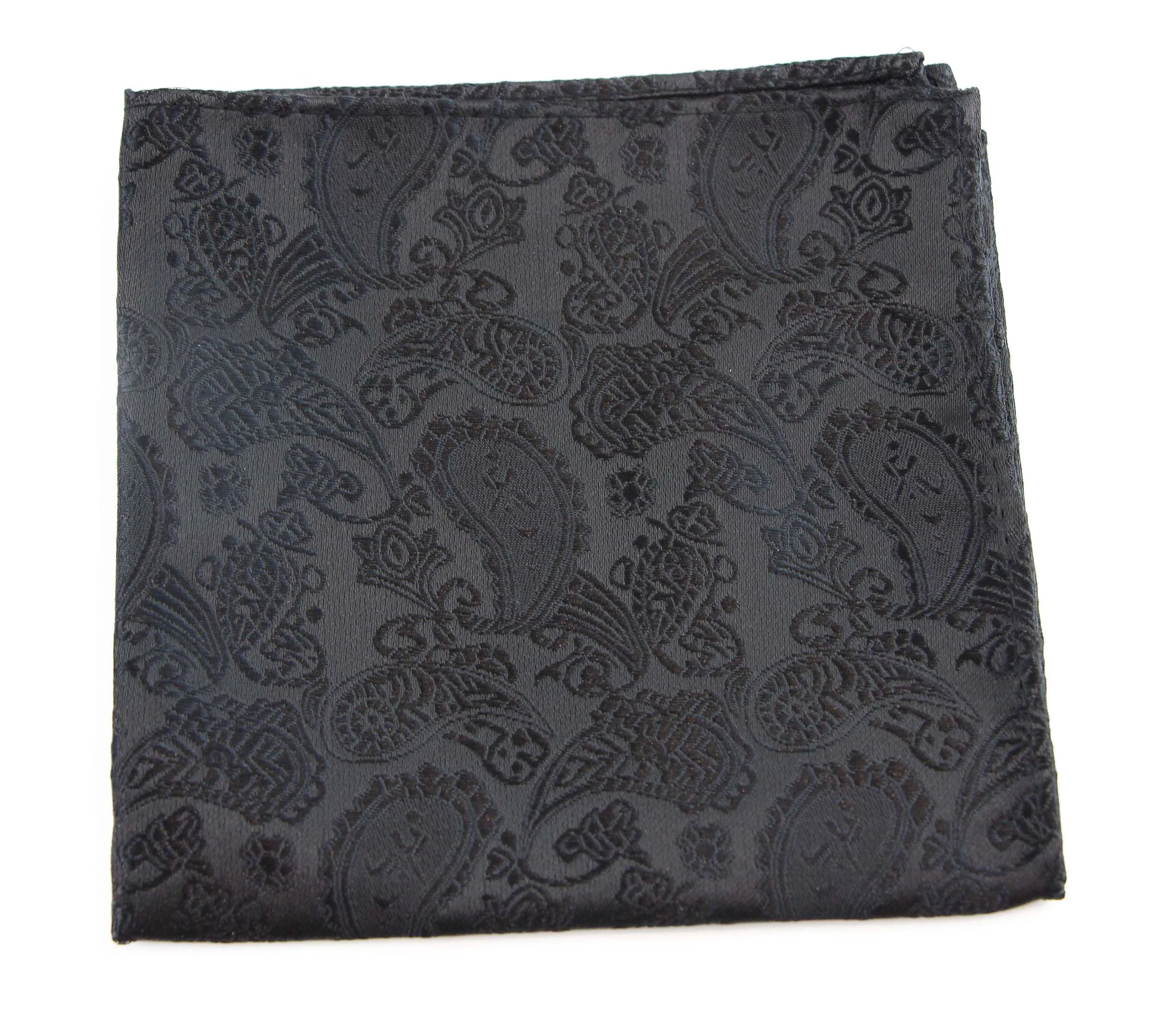 Mens Black Paisley Silk Pocket Square