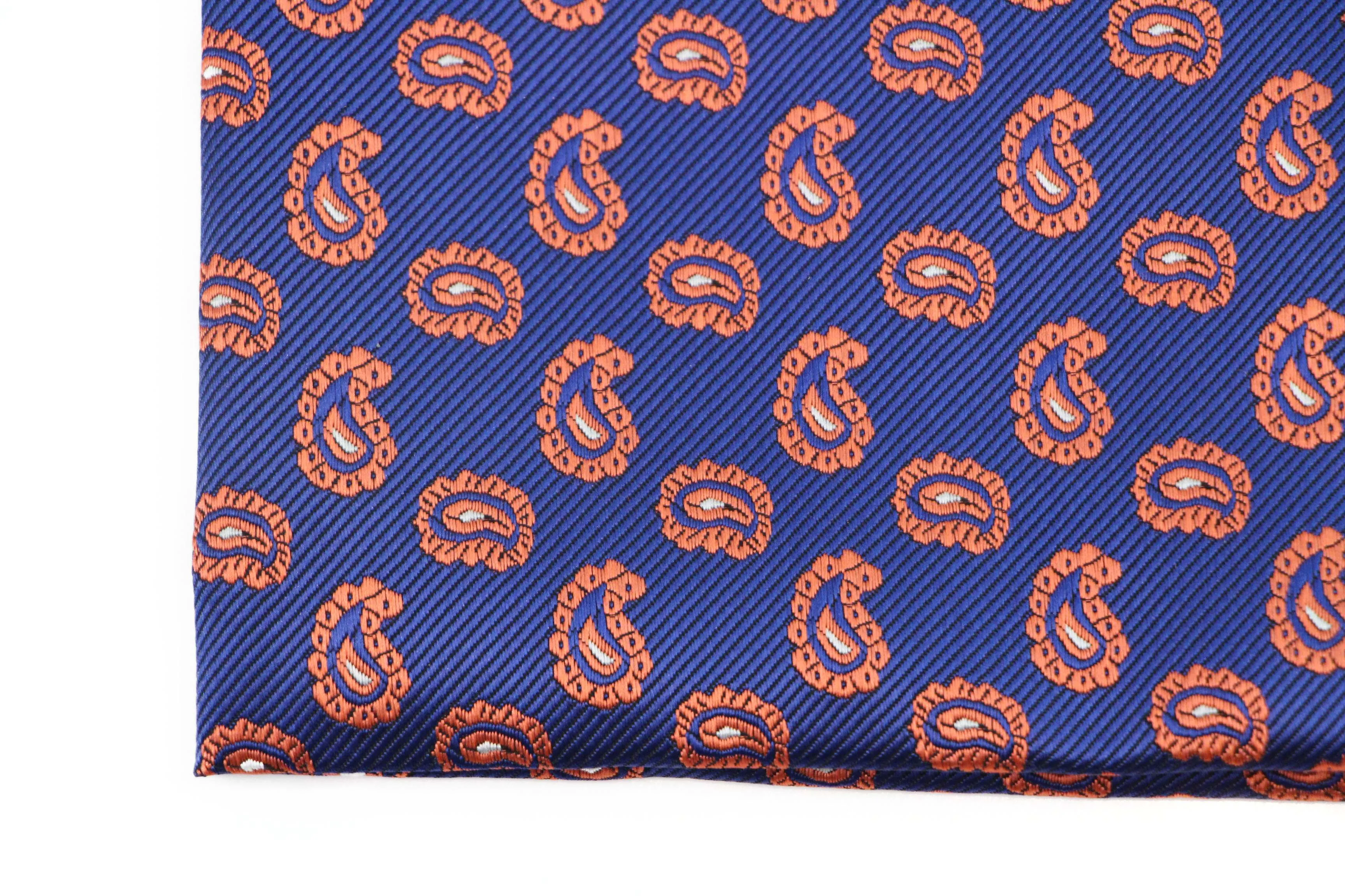 Mens Blue & Orange Paisley Pocket Square