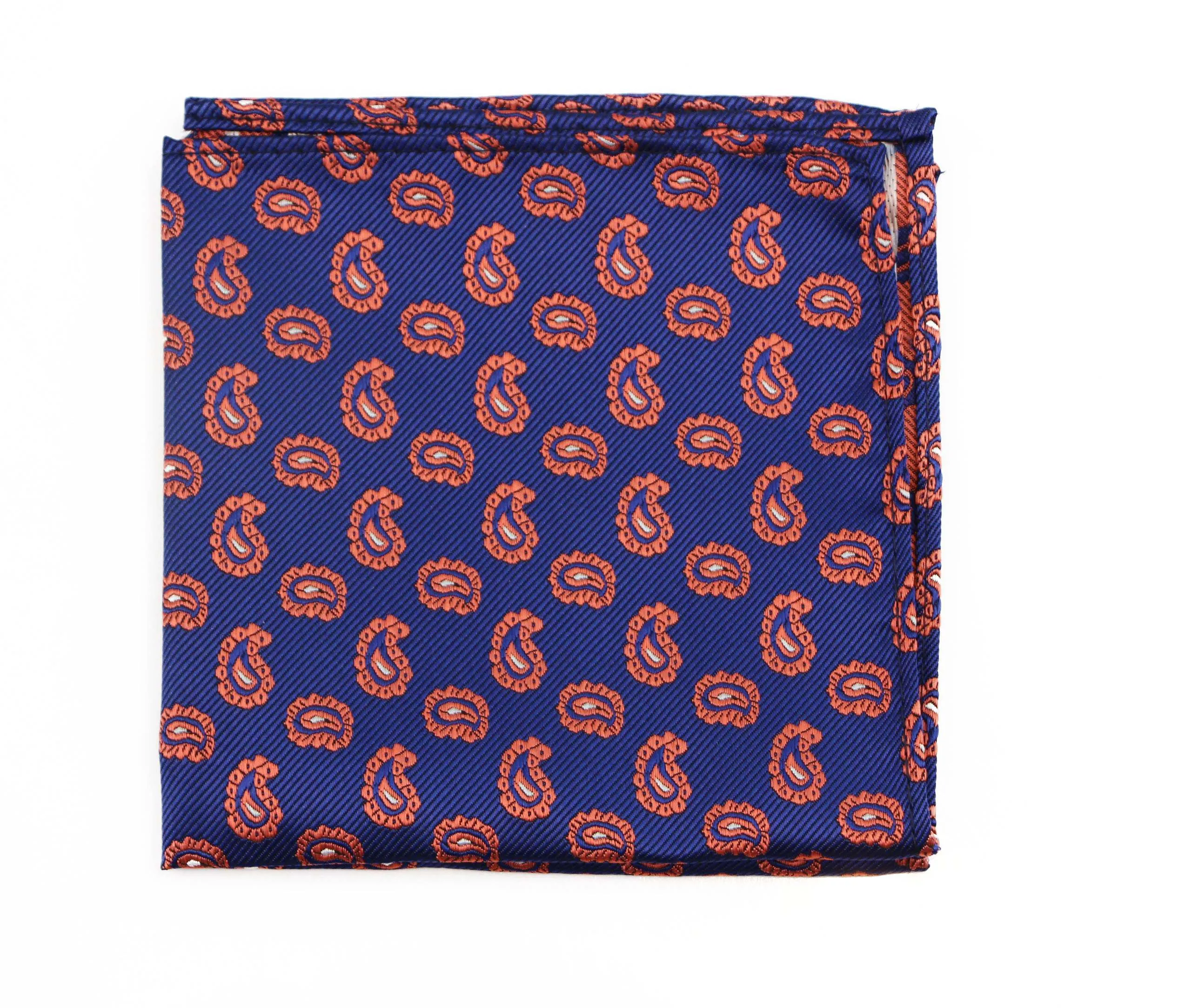 Mens Blue & Orange Paisley Pocket Square