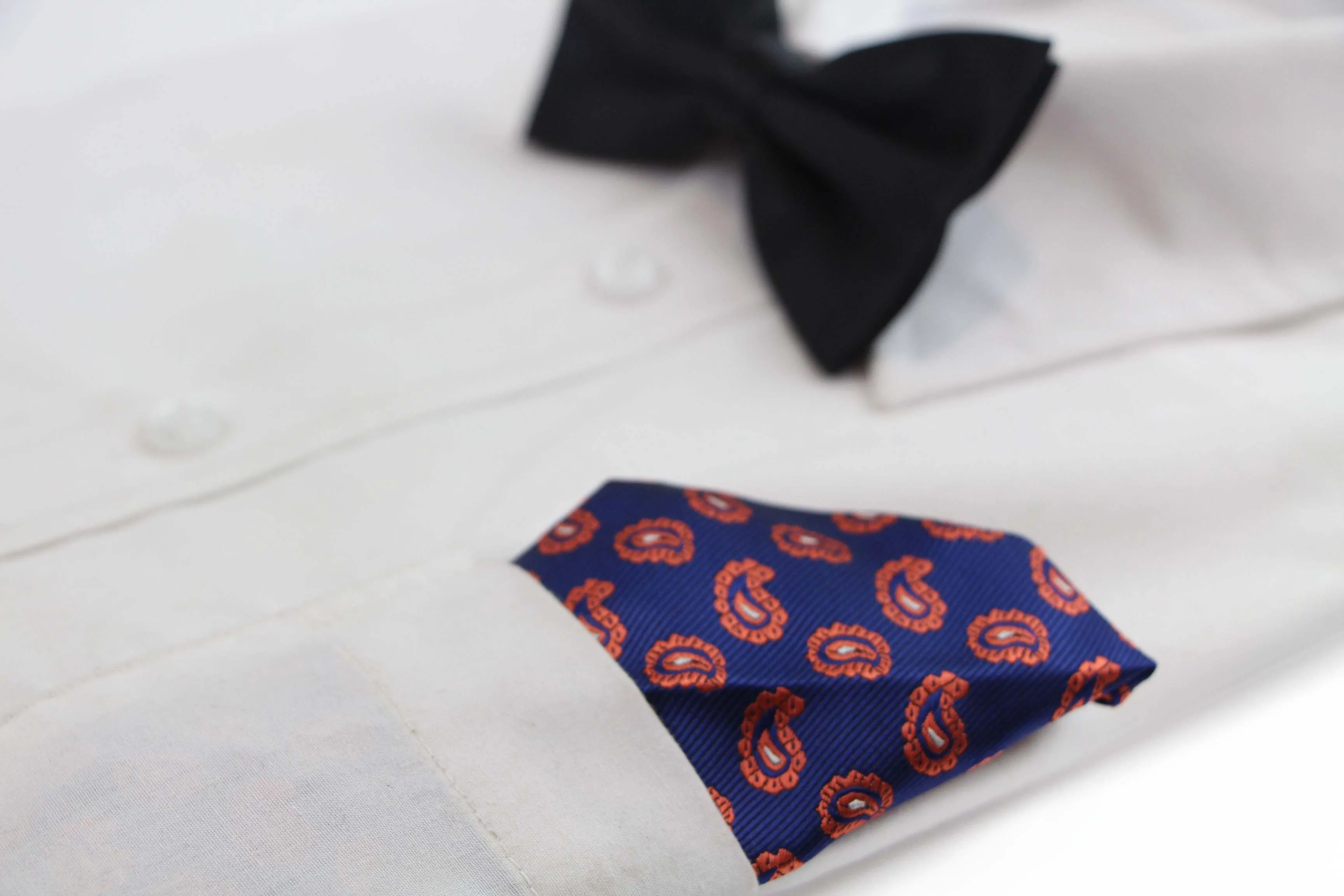 Mens Blue & Orange Paisley Pocket Square