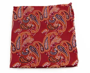 Mens Red & Orange Paisley Silk Pocket Square