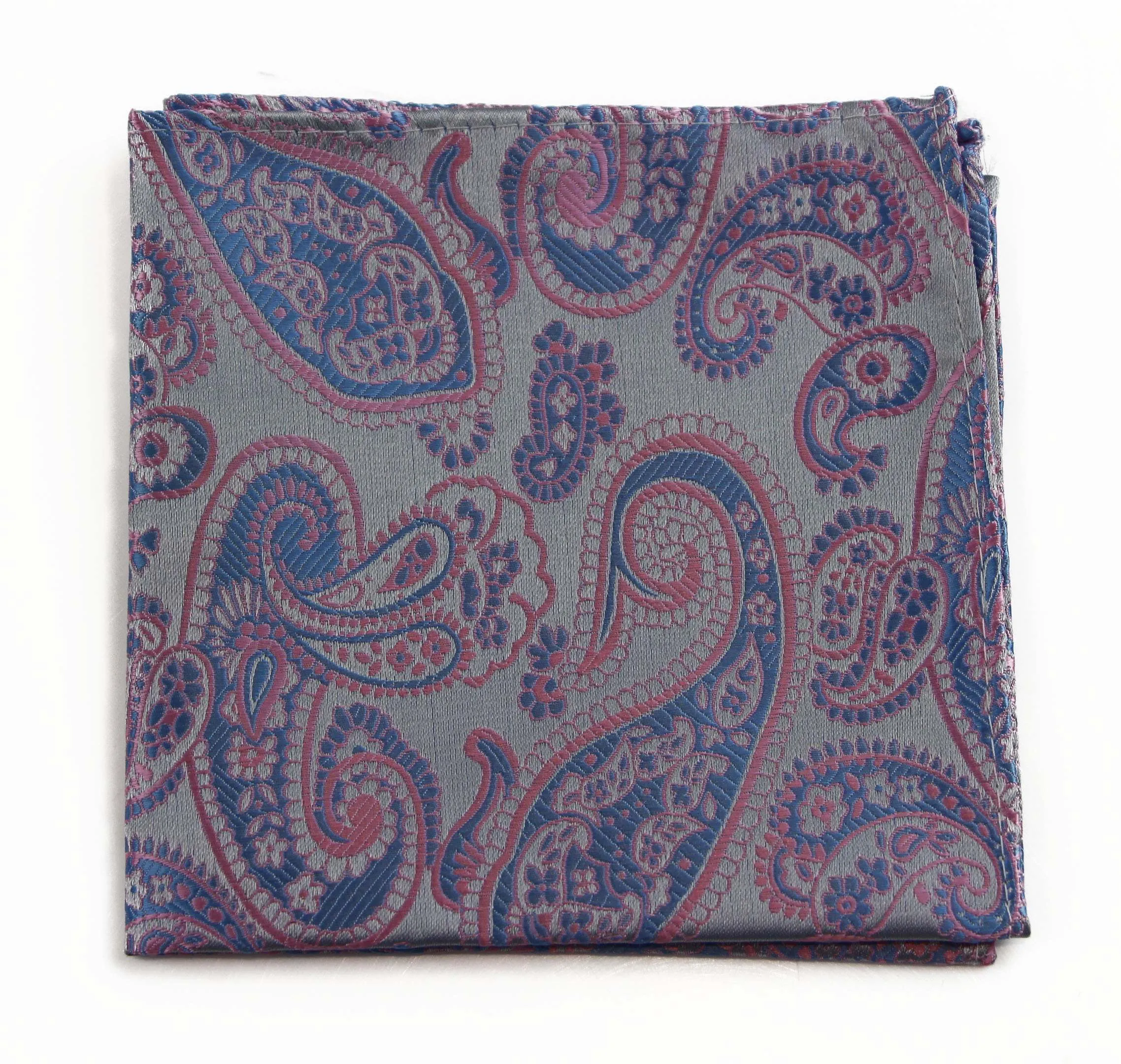 Mens Silver & Light Pink Paisley Silk Pocket Square