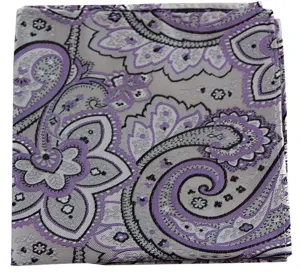 Mens Silver & Violet Paisley Silk Pocket Square