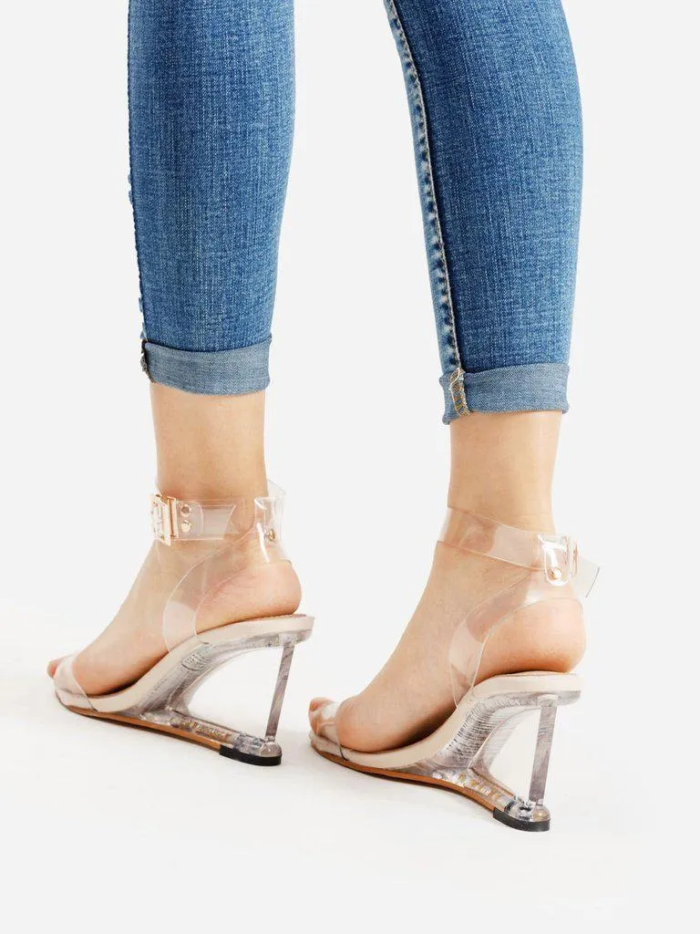 Metal Buckle Strappy Wedge Sandals