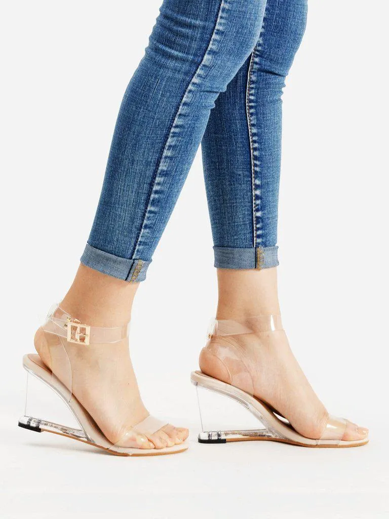 Metal Buckle Strappy Wedge Sandals