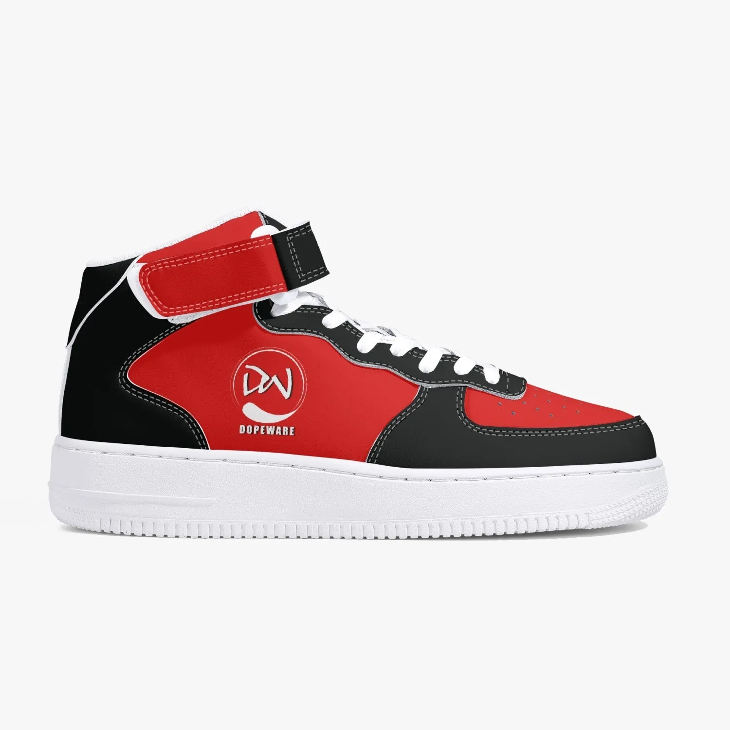 New High-Top Leather Sports Sneakers Red and Black