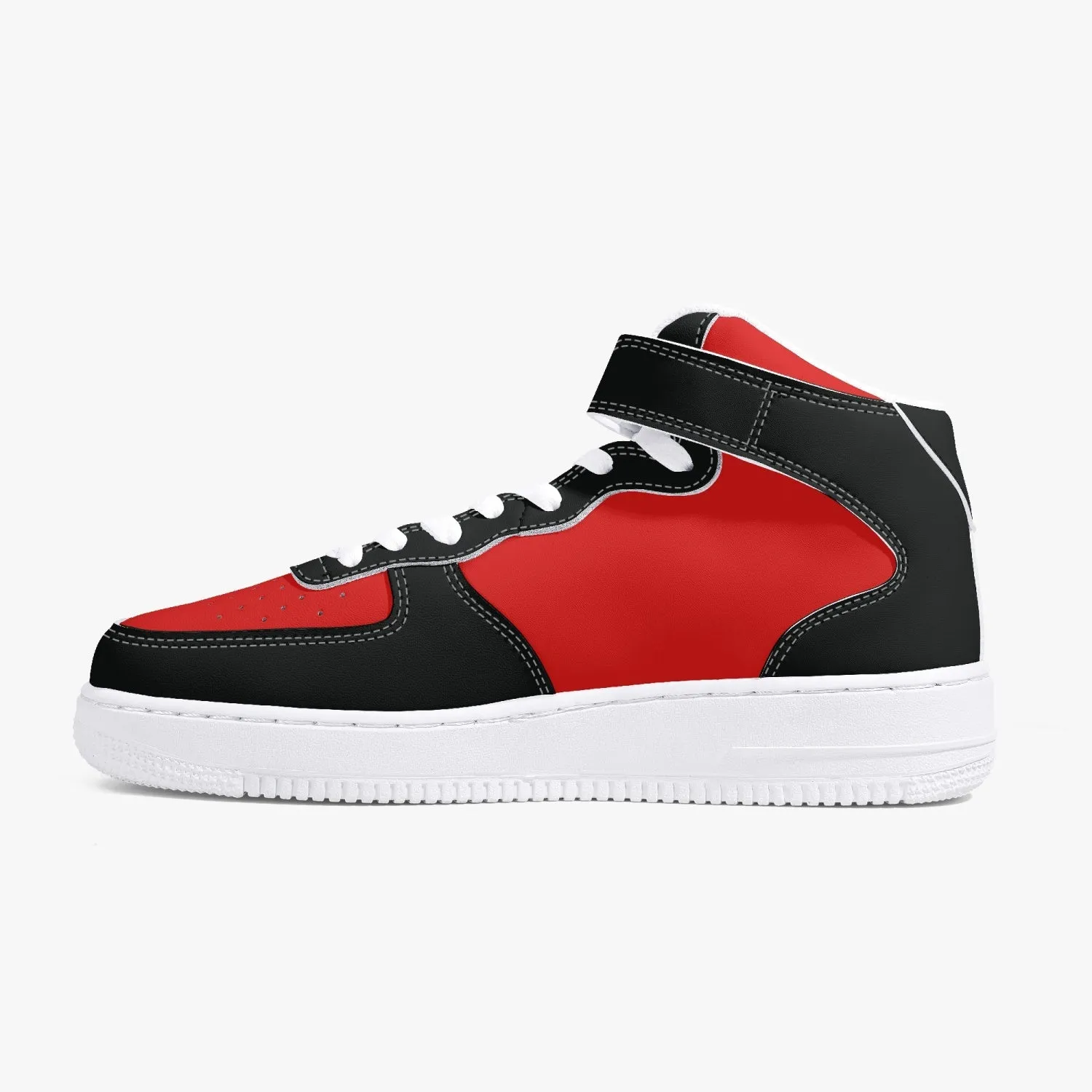 New High-Top Leather Sports Sneakers Red and Black