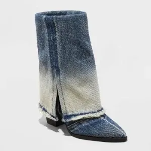 New - Wild Fable Women's Denim Jeans High Heel Boots Mid-Calf Pointy Toe Memory Foam