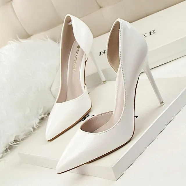 New Women pumps Elegant pointed toe patent leather office lady Shoes Spring Summer High heels Wedding Bridal Shoes