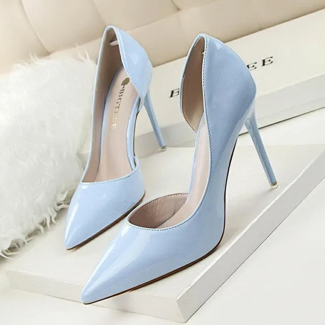 New Women pumps Elegant pointed toe patent leather office lady Shoes Spring Summer High heels Wedding Bridal Shoes