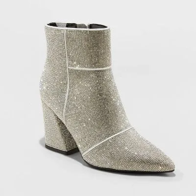 New - Women's Cailin Ankle Boots - A New Day Silver 9