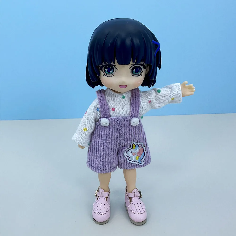 niannyyhouse 1/12 BJD Doll Clothes Long-Sleeved T-Shirt Overalls Shoes OB11 4.3in Action Figures Doll Dressup