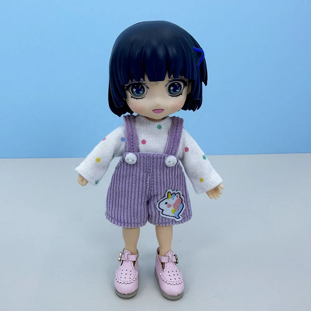 niannyyhouse 1/12 BJD Doll Clothes Long-Sleeved T-Shirt Overalls Shoes OB11 4.3in Action Figures Doll Dressup