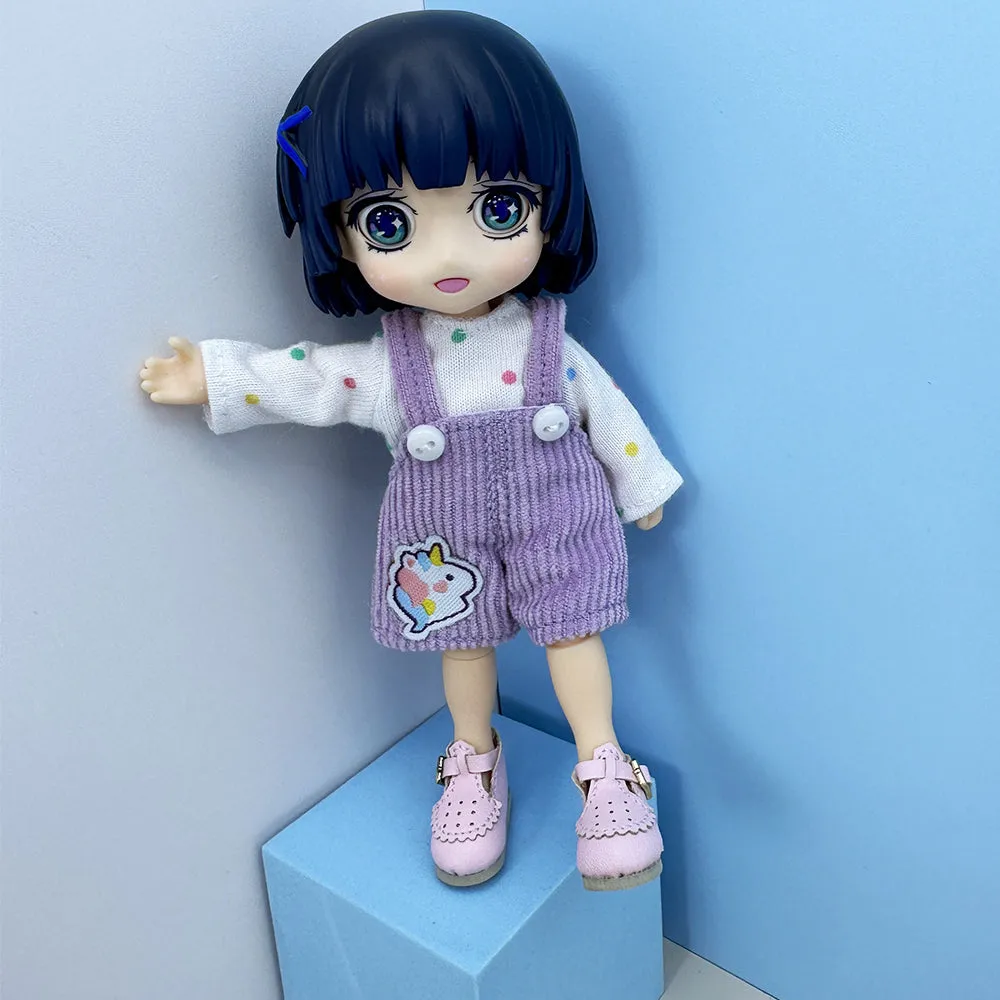 niannyyhouse 1/12 BJD Doll Clothes Long-Sleeved T-Shirt Overalls Shoes OB11 4.3in Action Figures Doll Dressup