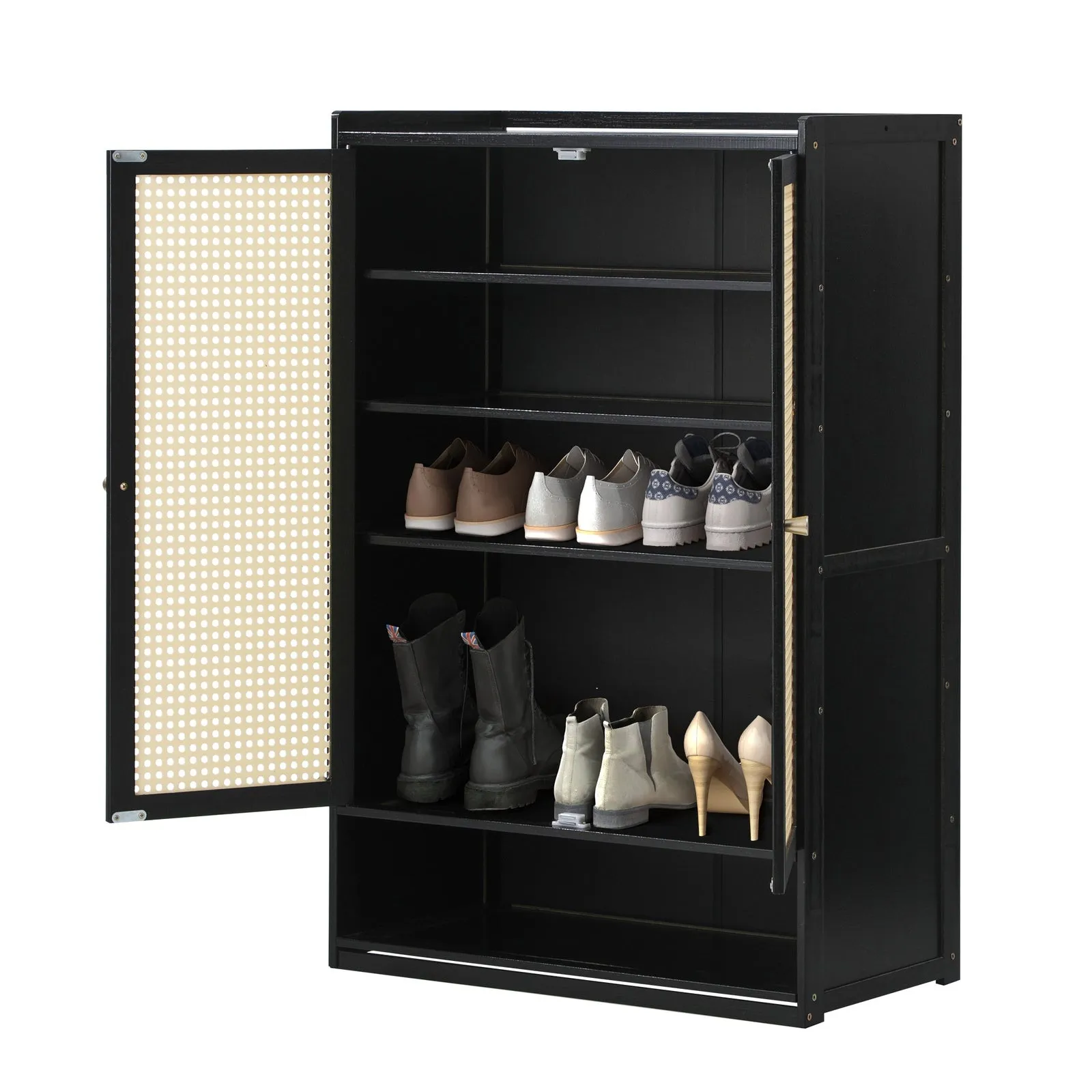 Oikiture Shoe Storage Cabinet Shoes Rack Organiser Shelf 2 Doors Rattan Black