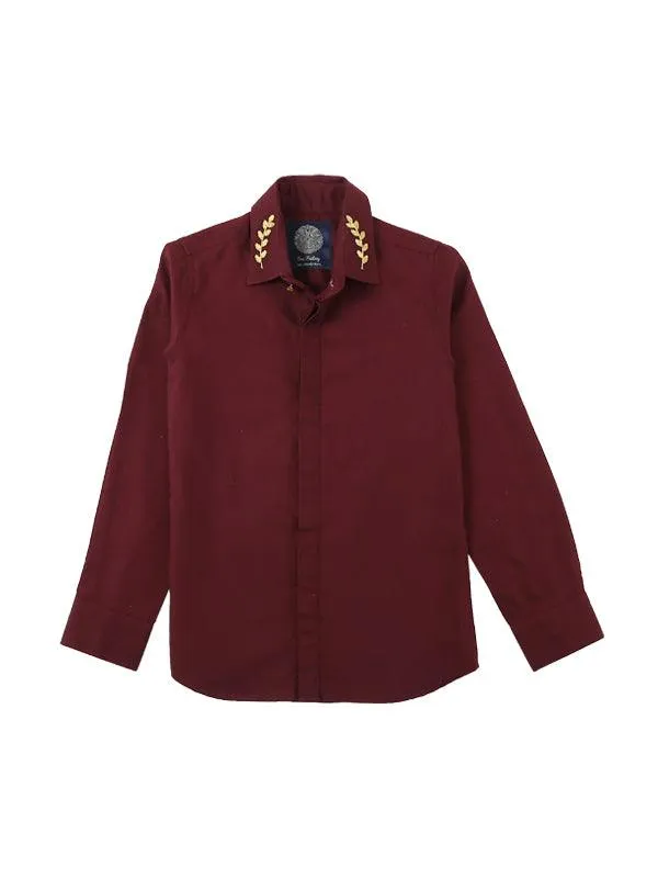 One Friday Kids Boy Burgundy Solid Cotton Woven Shirt