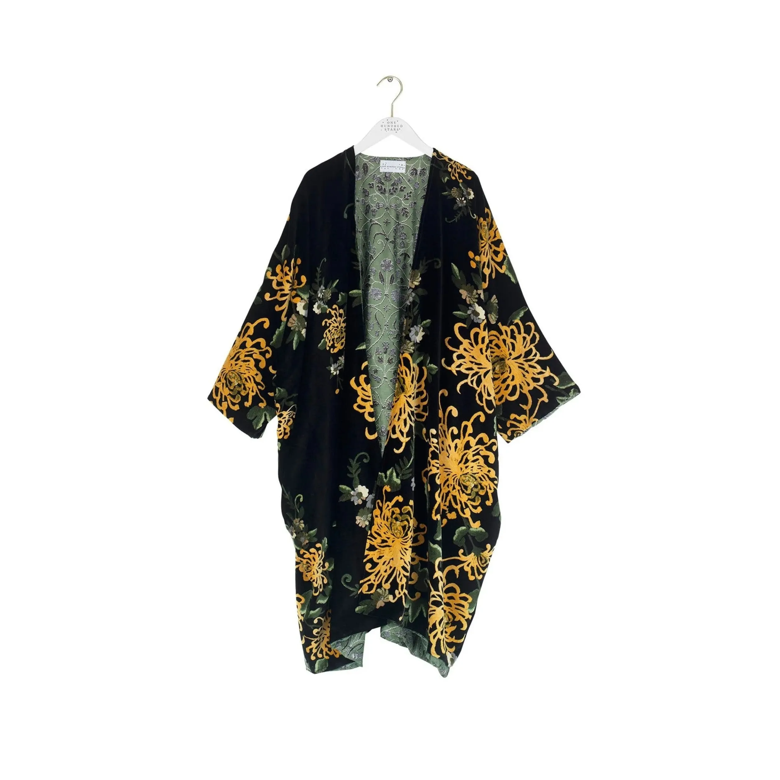 One Hundred Stars Chrysanthemum Black Velvet Grande Kimono