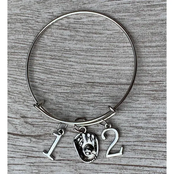 Personalized Softball Bangle Bracelet with Number Charms