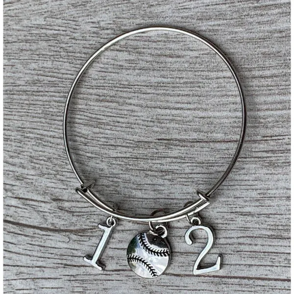 Personalized Softball Bangle Bracelet with Number Charms