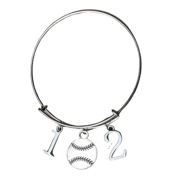 Personalized Softball Bangle Bracelet with Number Charms