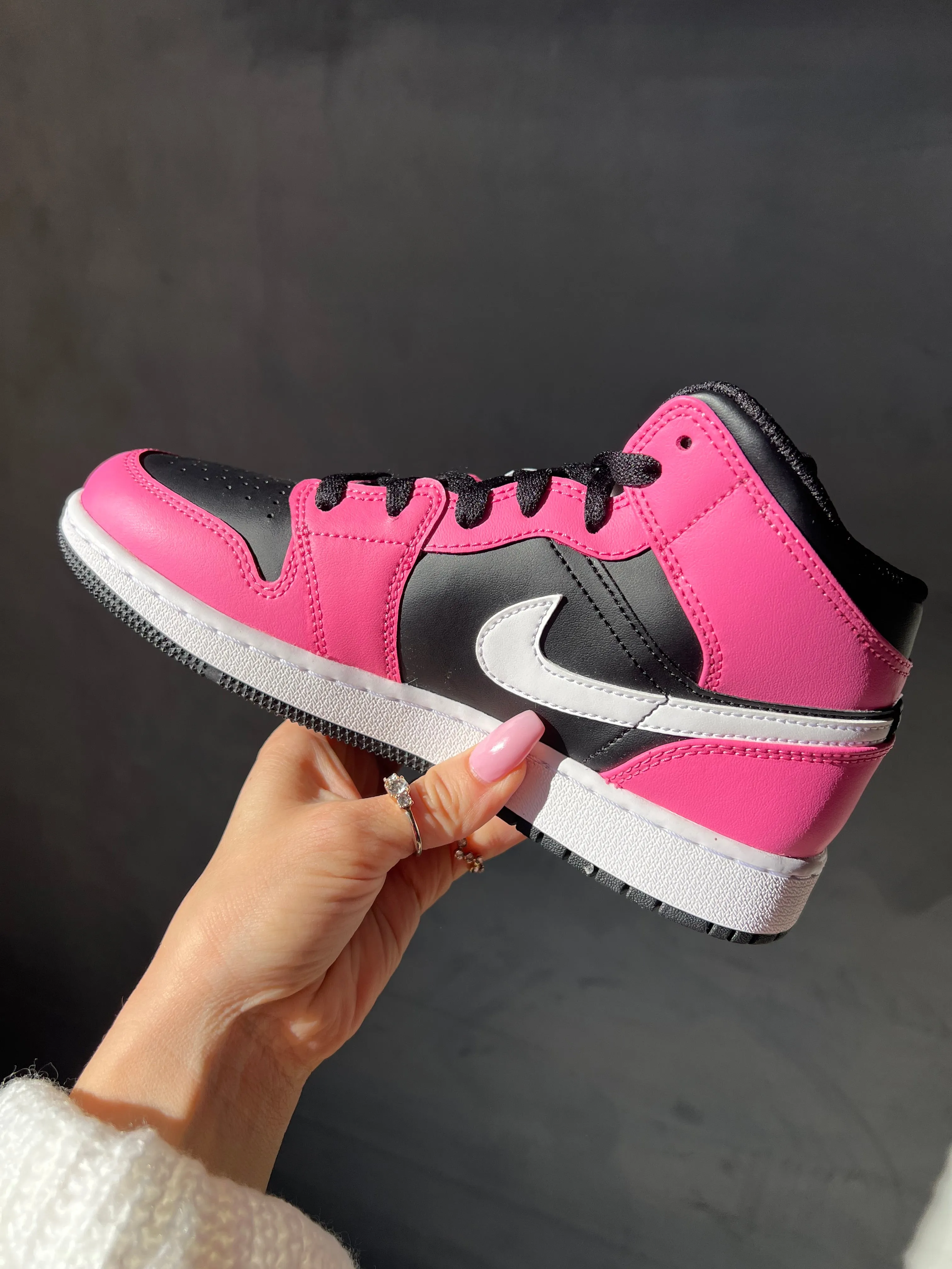 Pink and Black Swarovski Women’s Air Jordan 1 Mid Shoesl