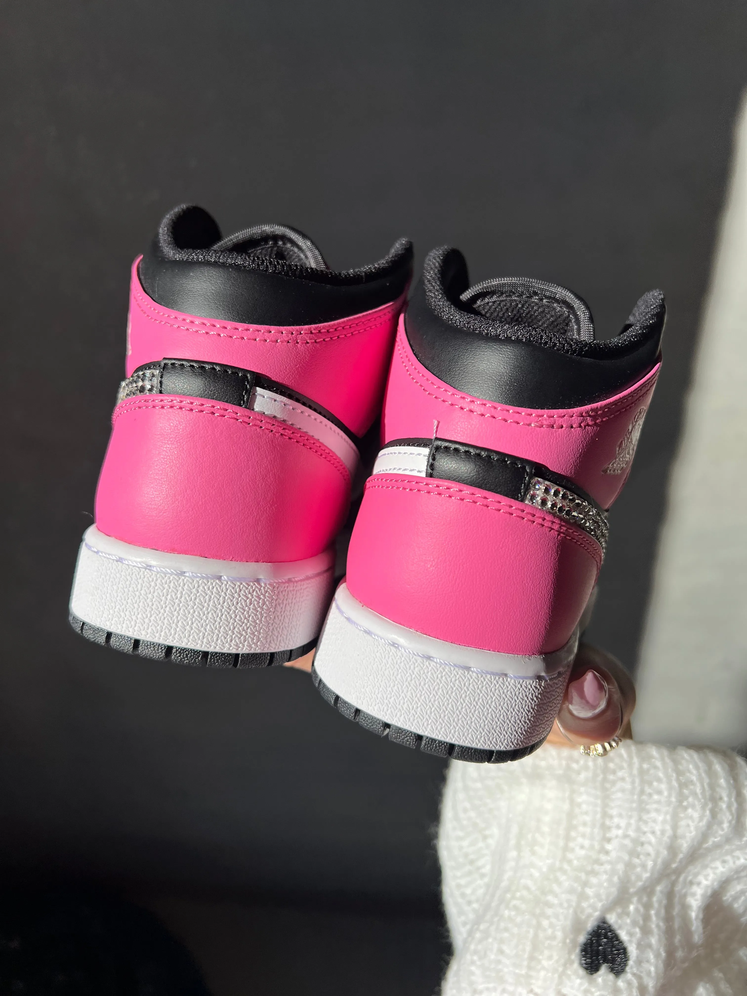 Pink and Black Swarovski Women’s Air Jordan 1 Mid Shoesl