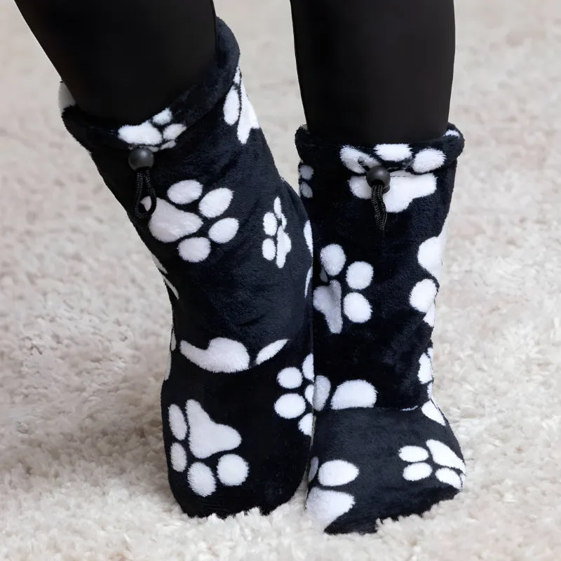 Plush Non Slip Paw Print Slipper Boots