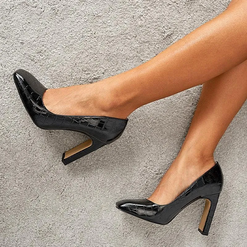 PU Gingham Square-Toe Pumps