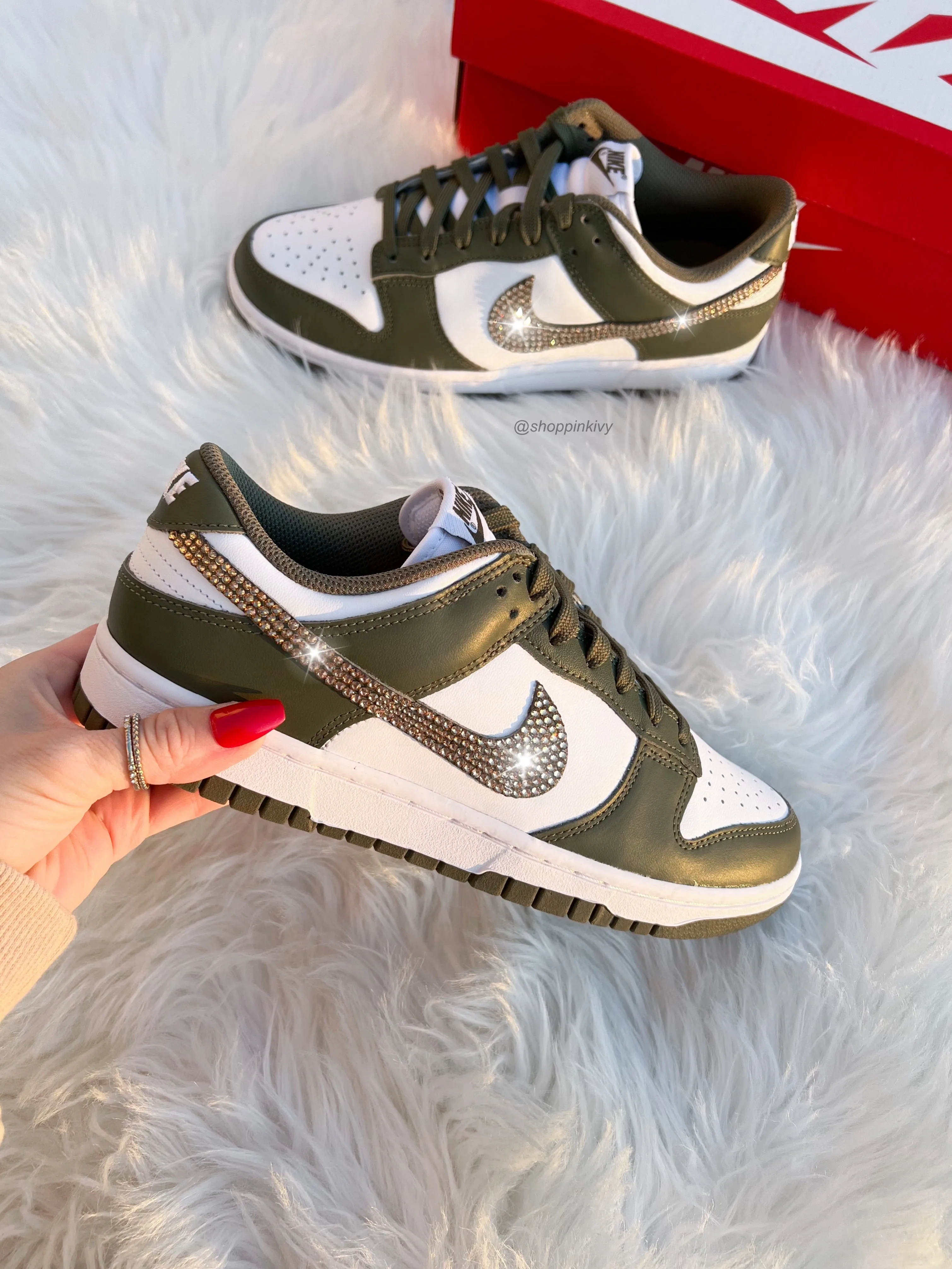 Rare Olive Swarovski Womens Nike Dunk Shoes