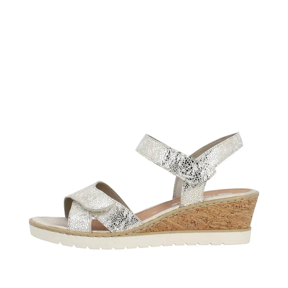 Remonte R6252-91 Alanya Soft Gold Metallic Leather Low Wedge Sandals